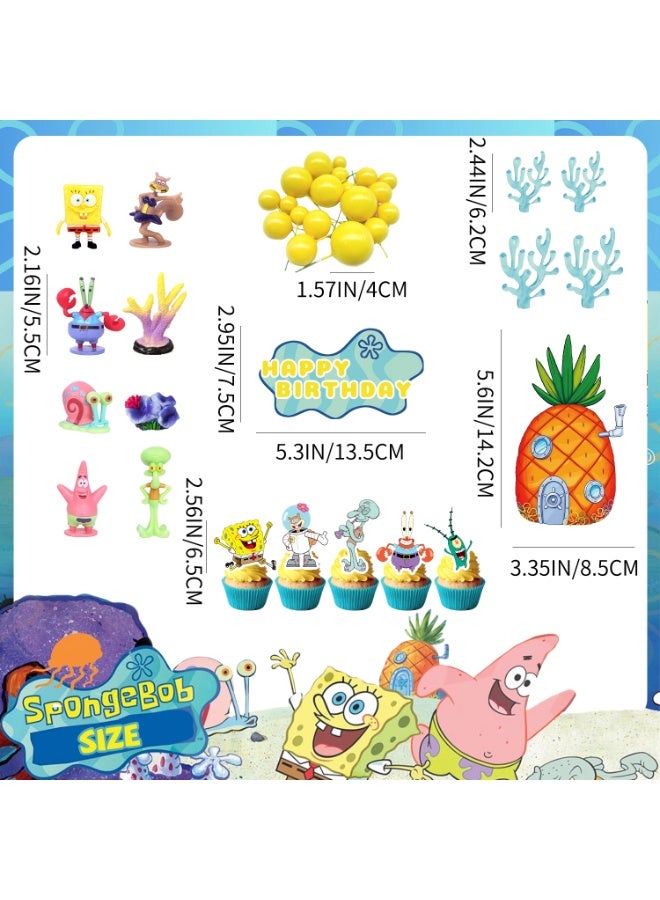 FRUITFUL PARTY 39 PCS SpongeBob Cake Decoration Set – SpongeBob and Patrick Cake Toppers with Figures, Cupcake Toppers & Party Supplies for Kids SpongeBob Themed Birthday Party Supplies - Image 2